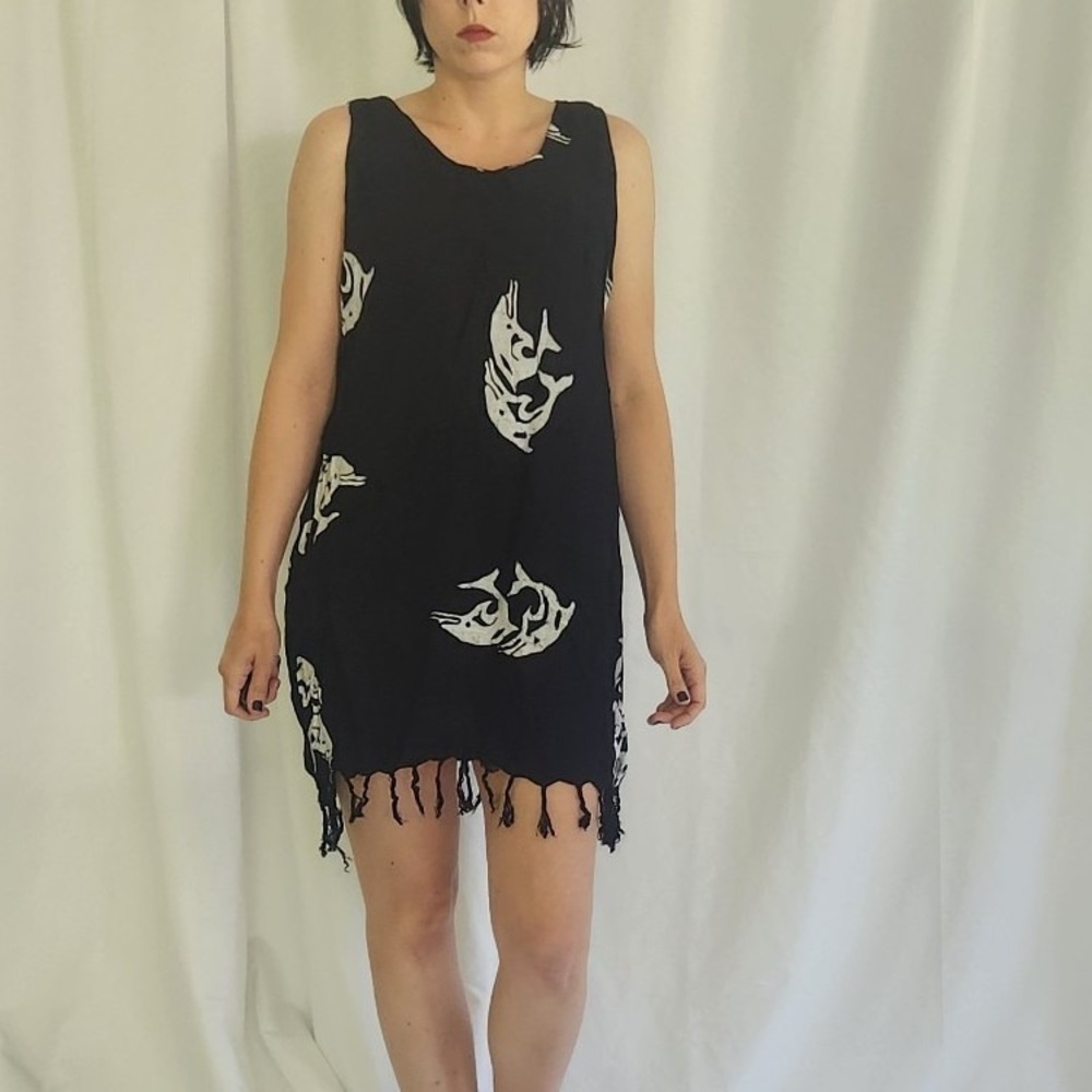 90s Black and‎ White Dolphin Print Swim Cover Up